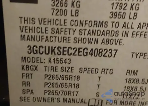 2014 Chevrolet Silverado 1500 1Lz z USA, uszkodzony, nr VIN 3GCUKSEC2EG408237